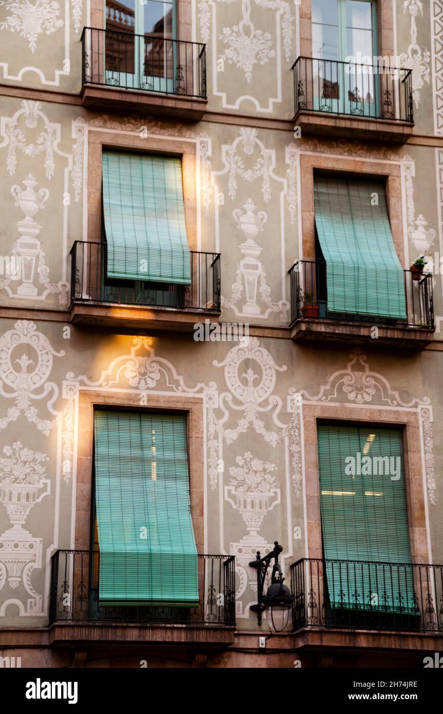 Sgraffito Neoclassical townhouse in Barcelona, Spain. Stock Photo