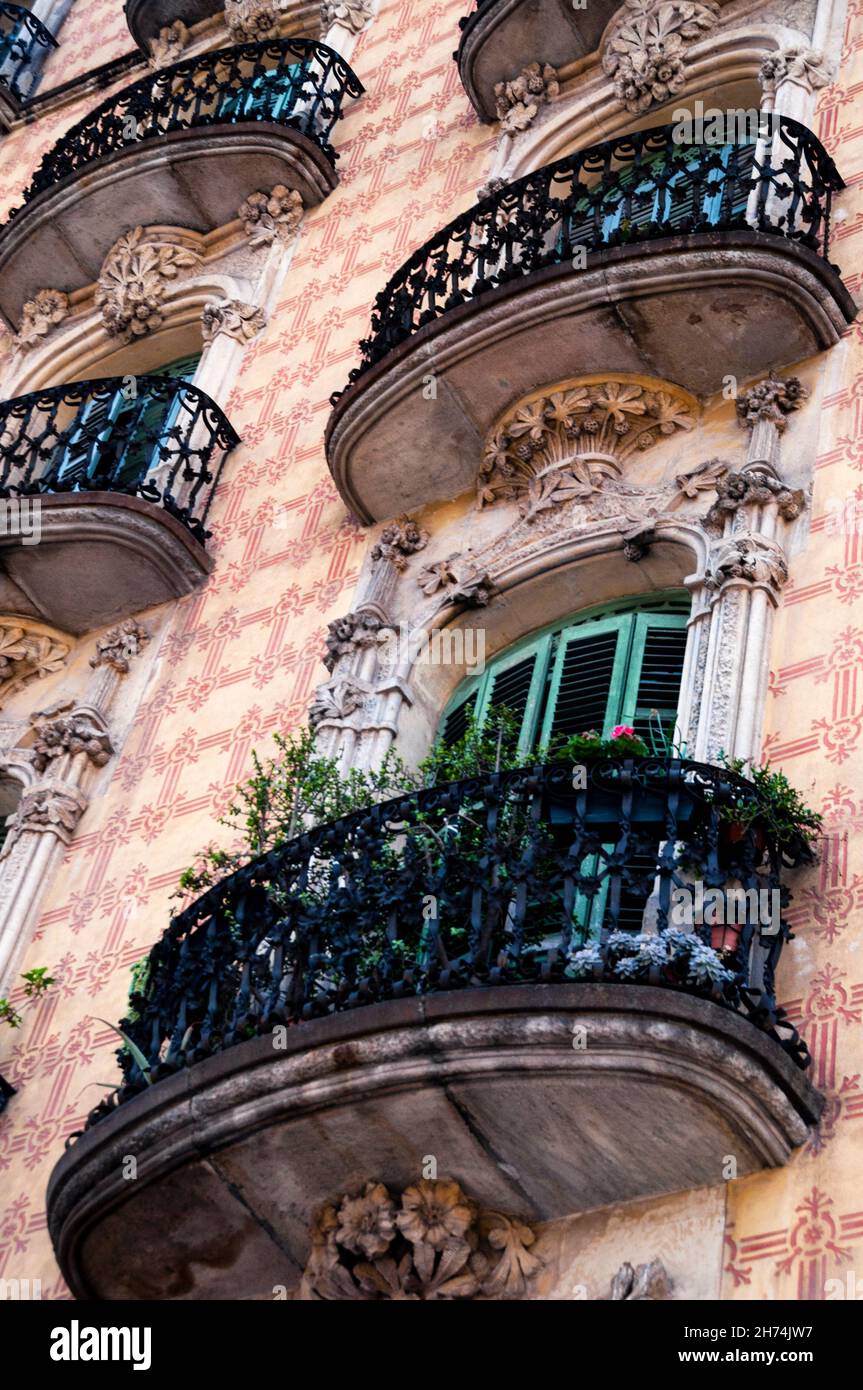 Residential building Las Casas Ramos on Plaça de Lesseps near Park Güell in Barcelona, Spain. Stock Photo