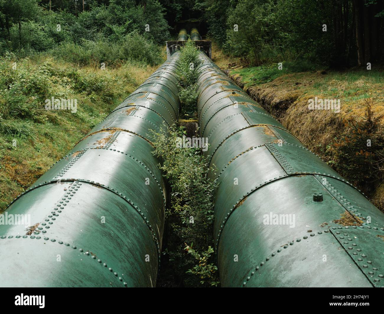 The Bonnington Hydro-electric scheme pipeline on the River Clyde, about four miles from Lanark. Stock Photo