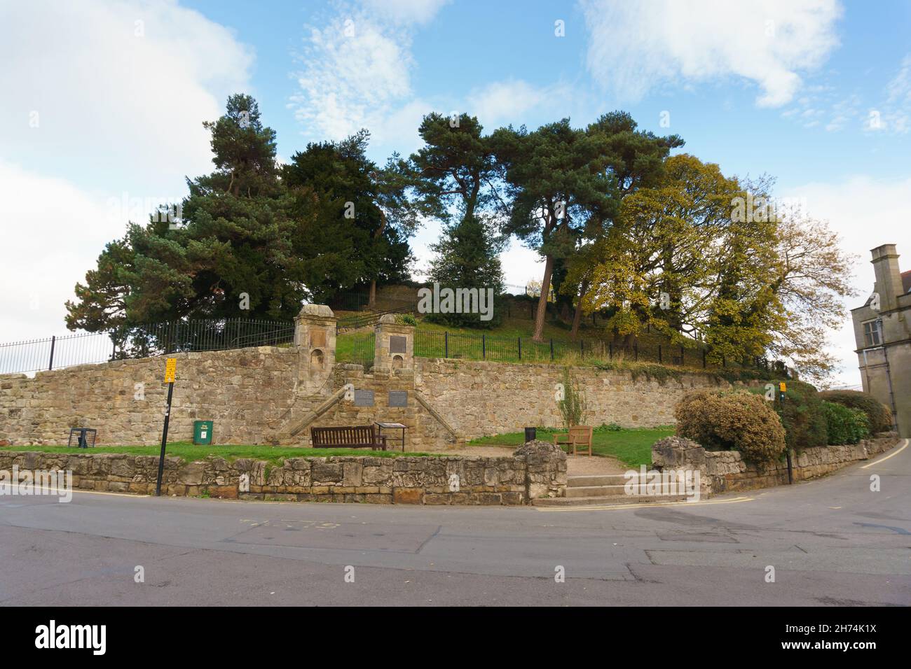 Oswestry castle in North Shropshire England was originally a Norman motte and bailey castle on the Welsh Marches dating back to the 11th century Stock Photo