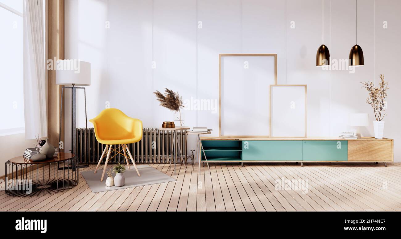 Living Room interior on white wall background. 3D rendering Stock Photo ...