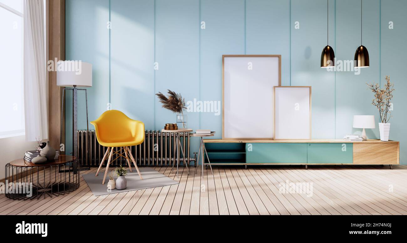 Mint Living Room interior on mint wall background. 3D rendering Stock ...