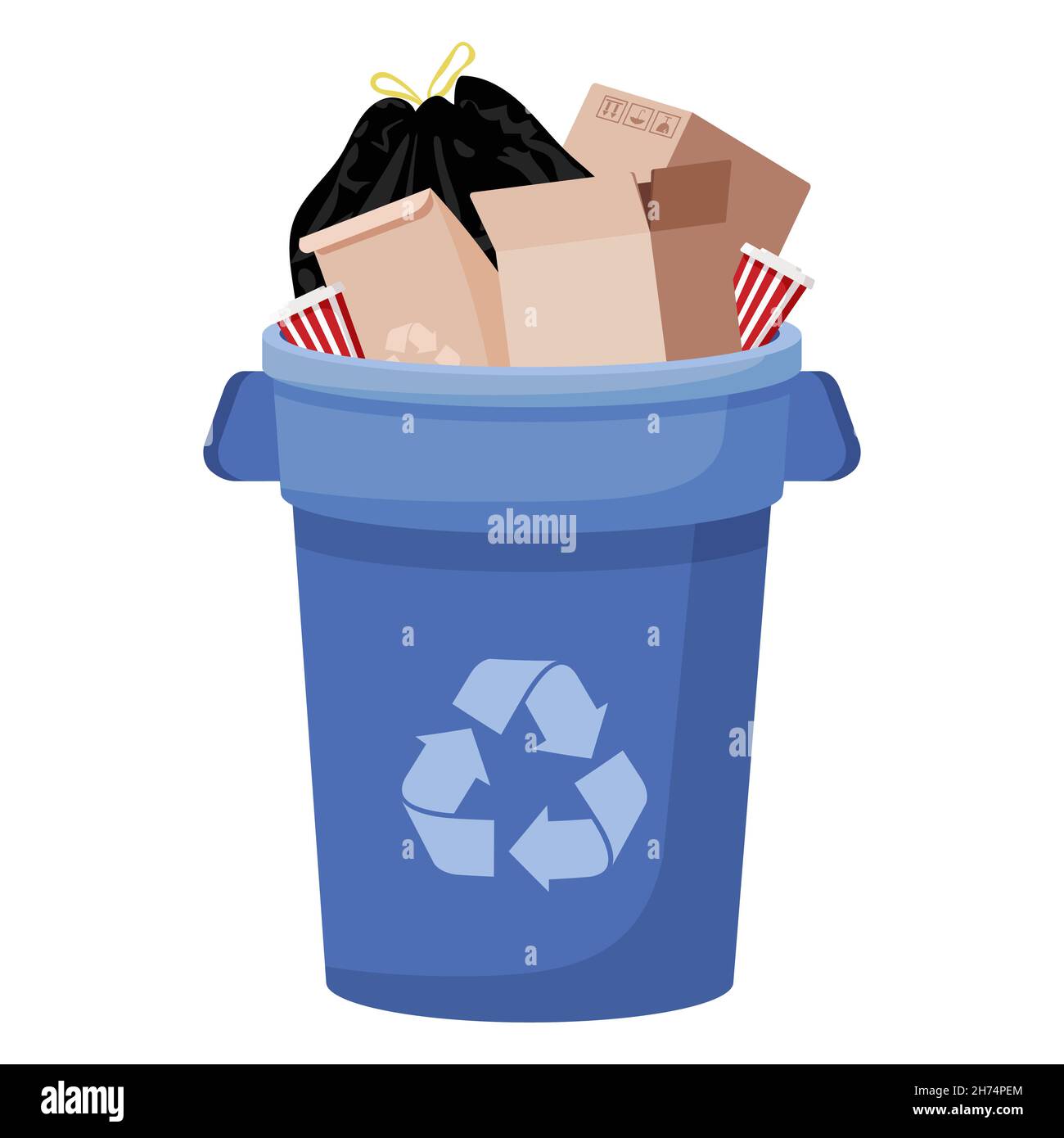 blue trash recycle plastic trash bin and paper box Stock Vector Image