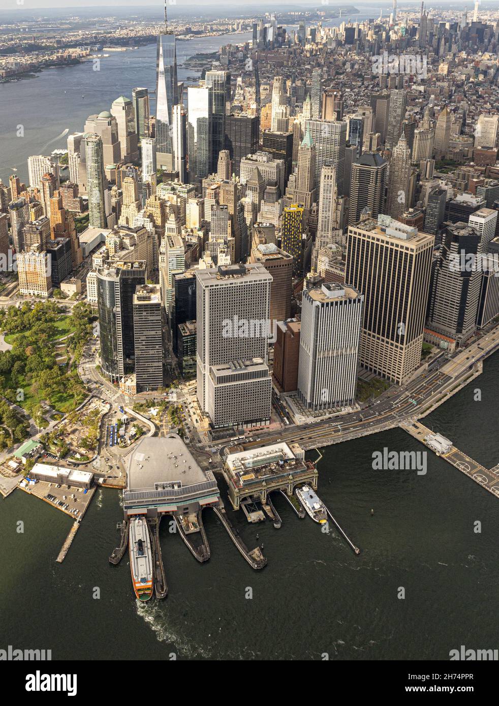 Aerial view to New York city port Stock Photo Alamy