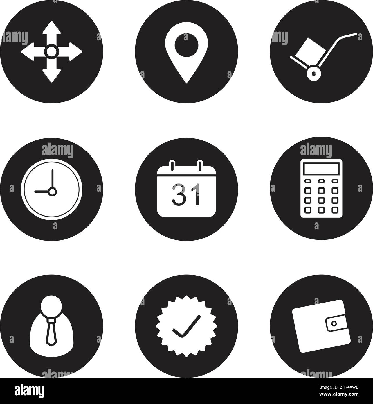 Transportation service black icons set Stock Vector