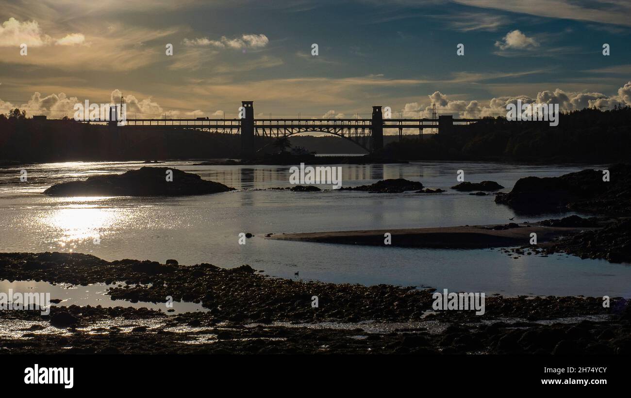 Anglesey, Menai Bridge, Aerial View 2 Stock Photo