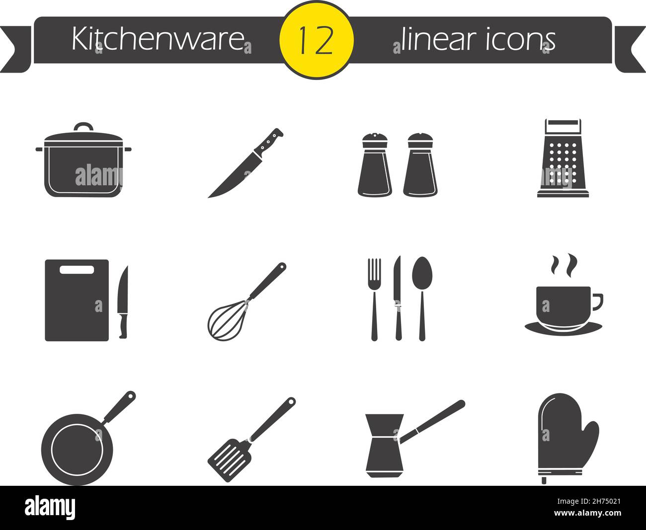 Kitchenware silhouette icons set Stock Vector Image & Art - Alamy