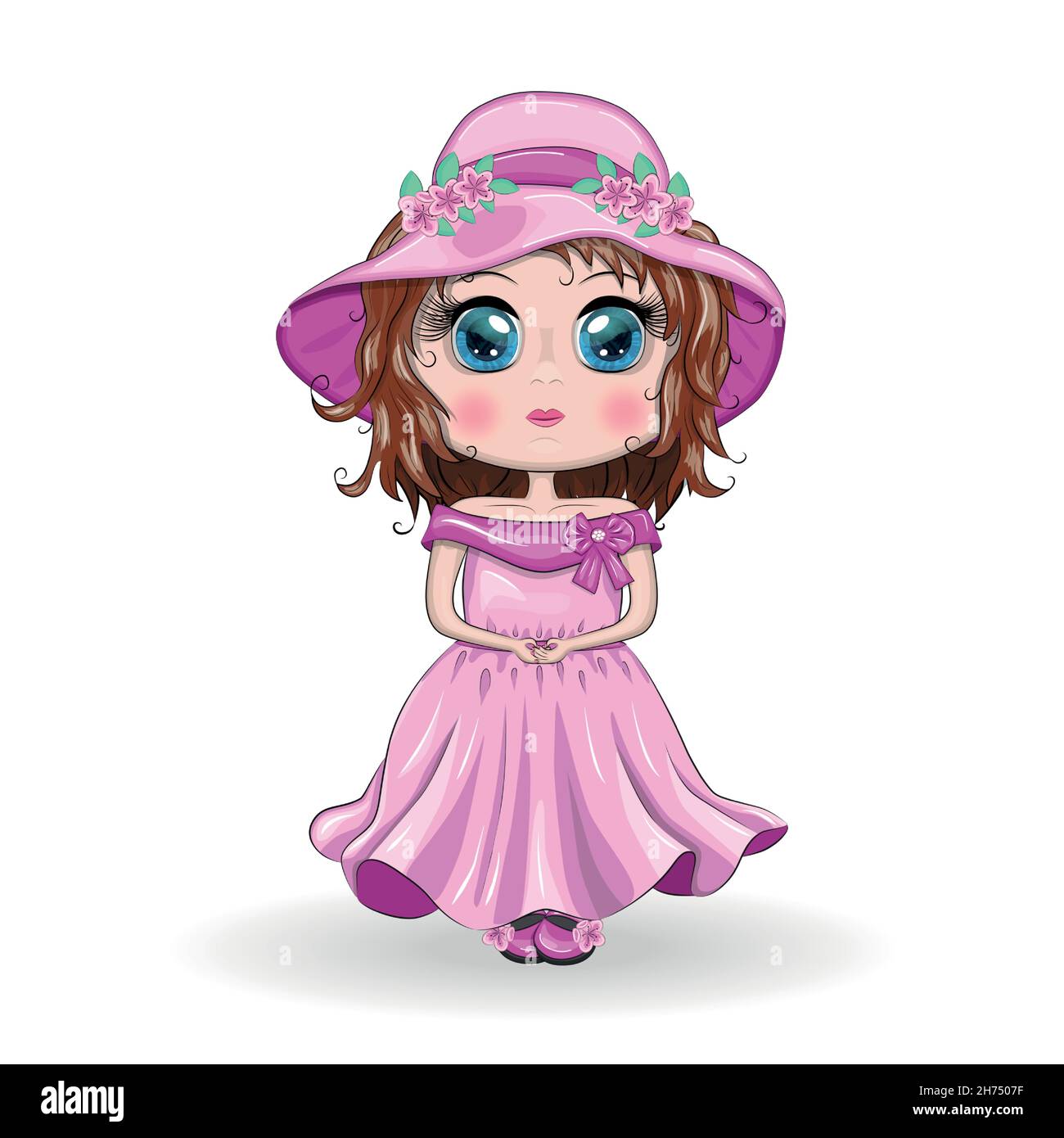 Beautiful girl standing in beautiful long pink dress Stock Vector Image ...