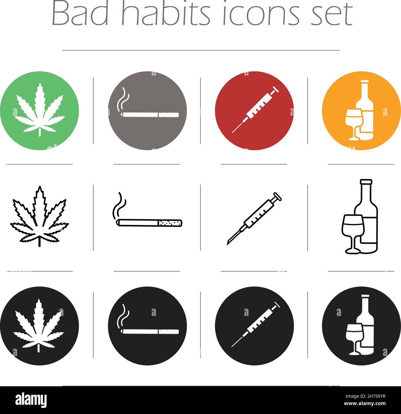 Bad habit icons set Stock Vector