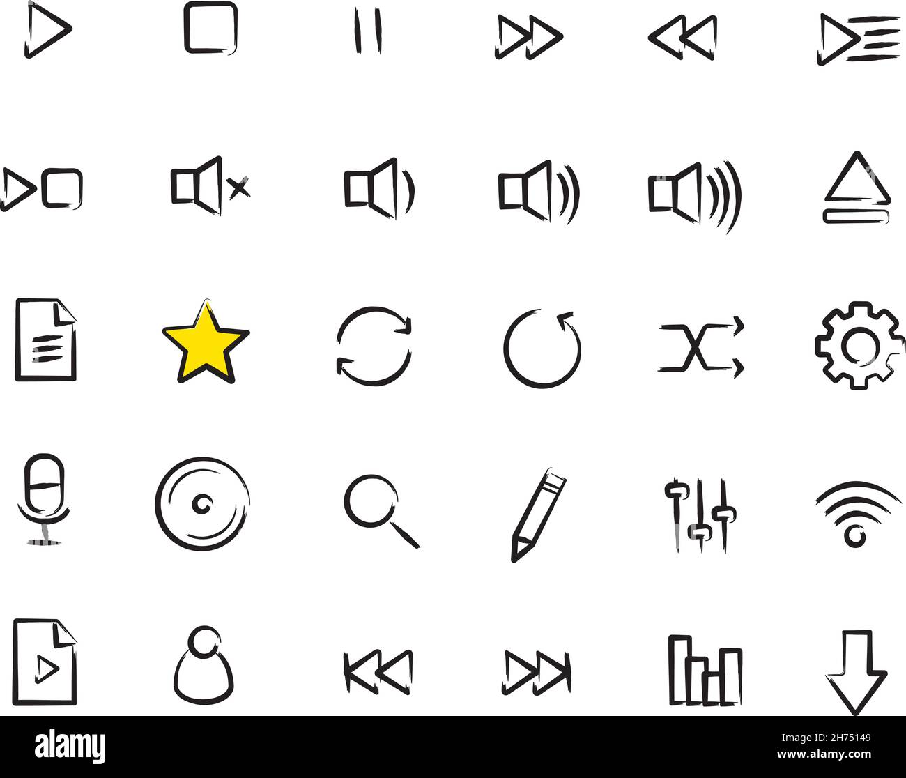 Multimedia sketch icons set Stock Vector
