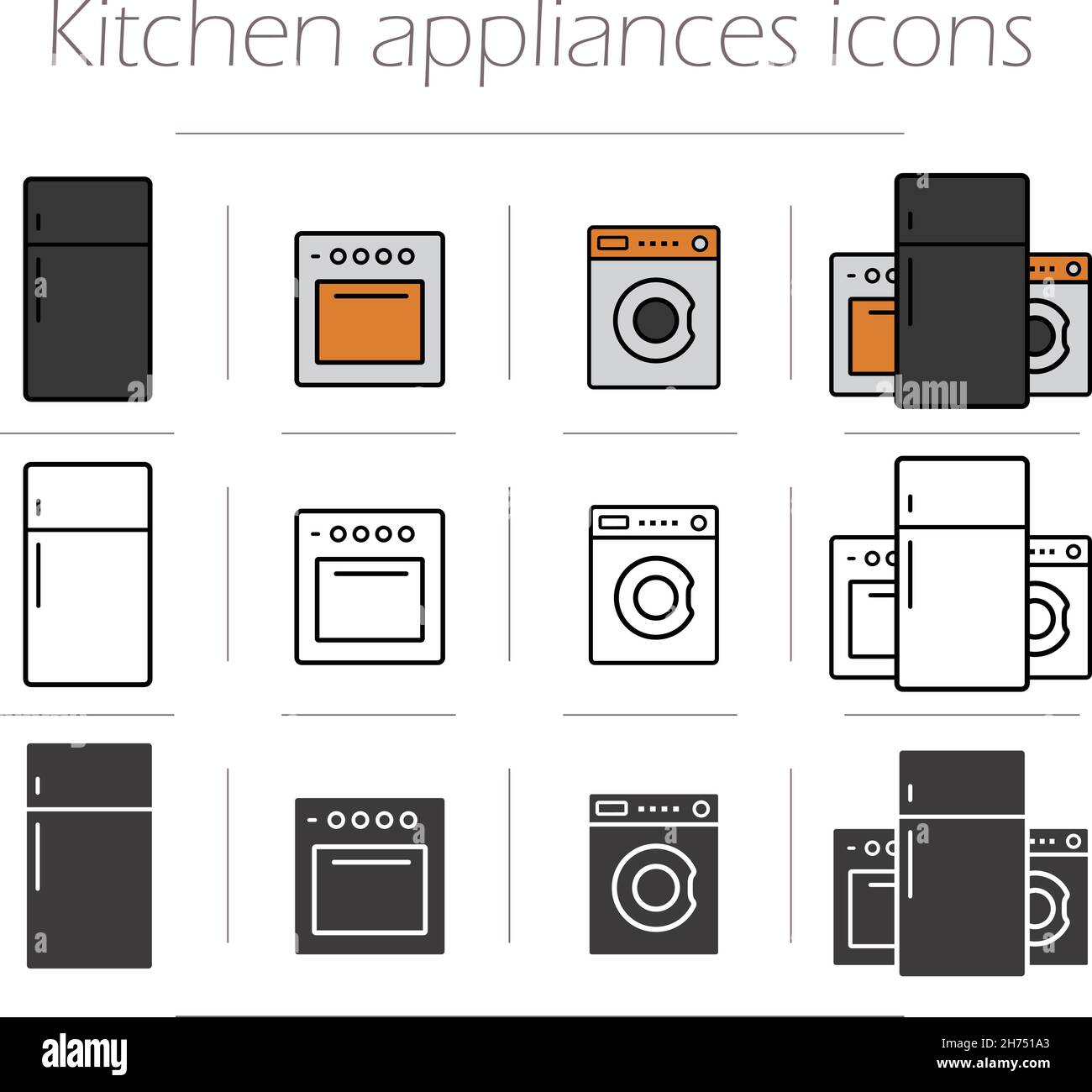 Kitchen appliances icons set Stock Vector