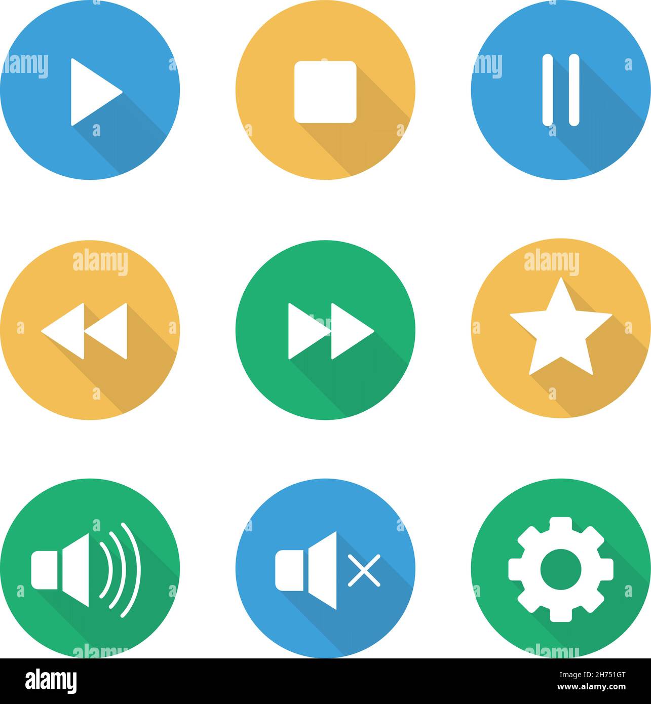 Multimedia flat design long shadow icons set Stock Vector
