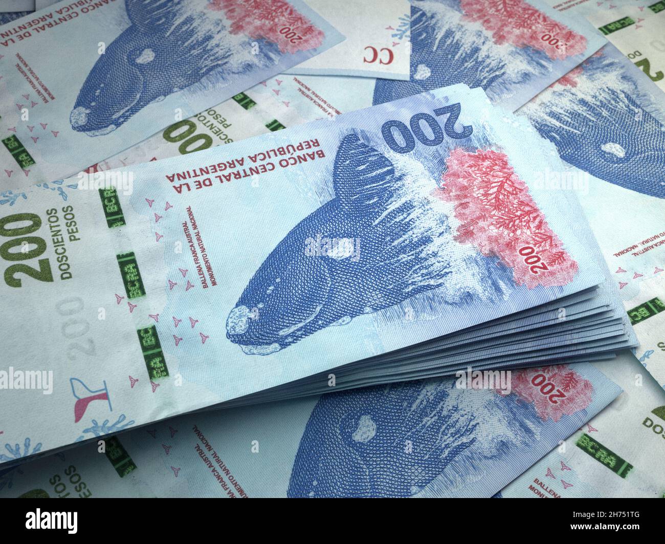Money of Argentina. Argentine peso bills. ARS banknotes. 200 pesos