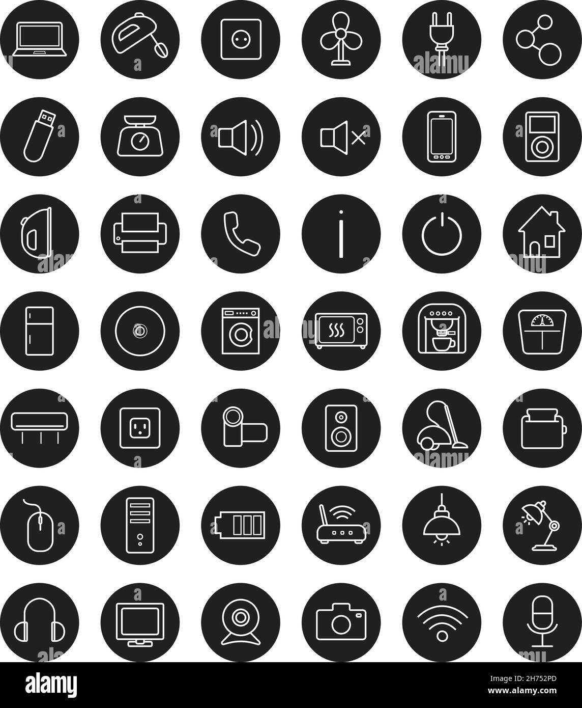 Household black linear icons set Stock Vector