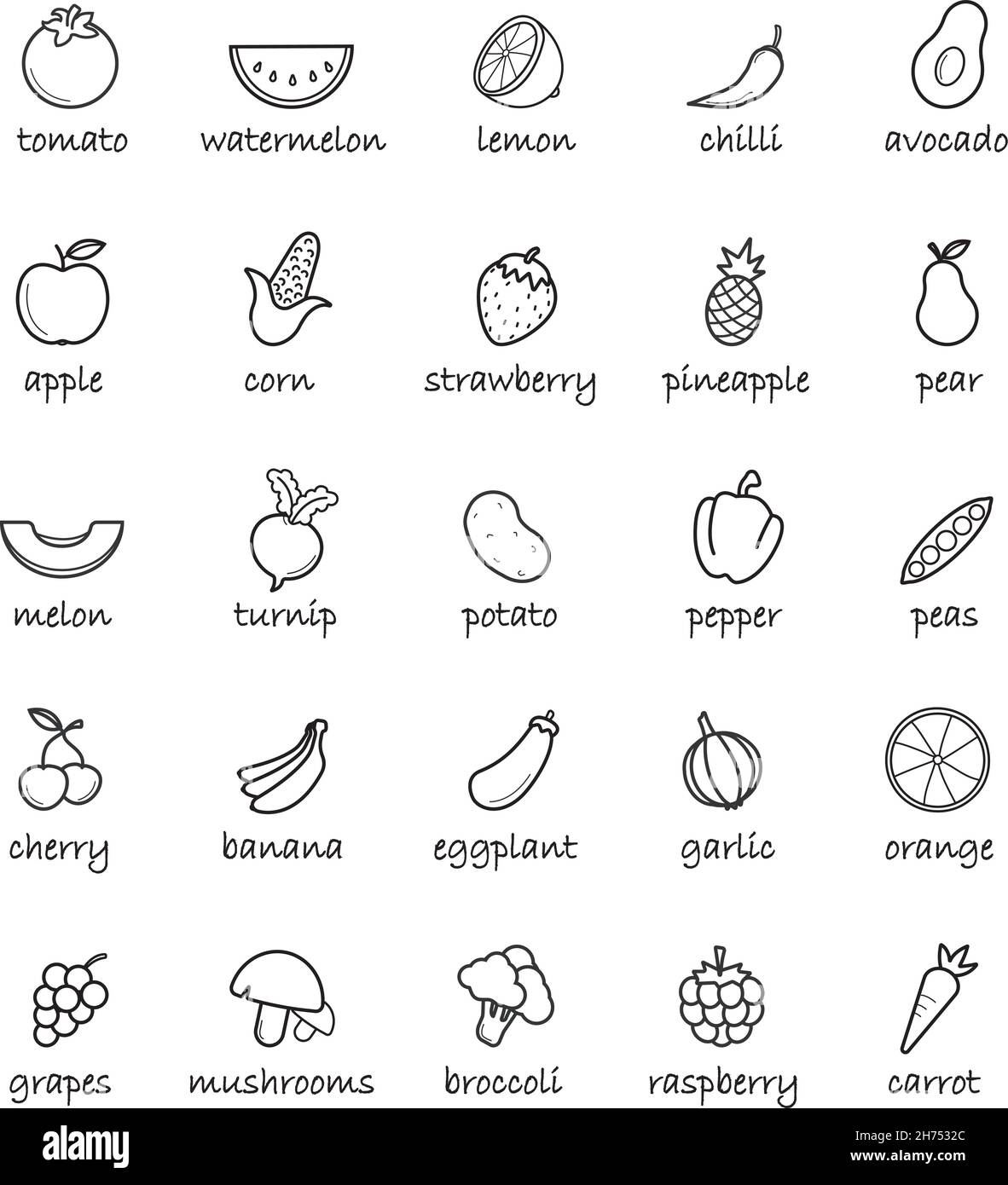 Line art vegetables icons set Stock Vector Image & Art - Alamy