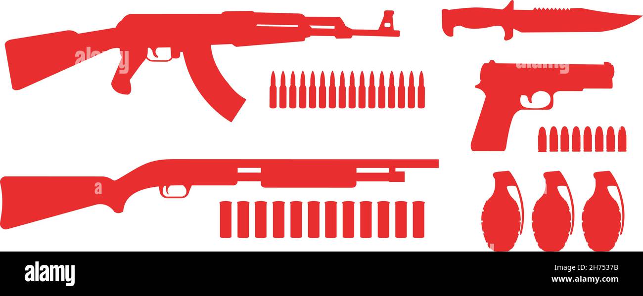 Weapon game resources silhouettes pack Stock Vector