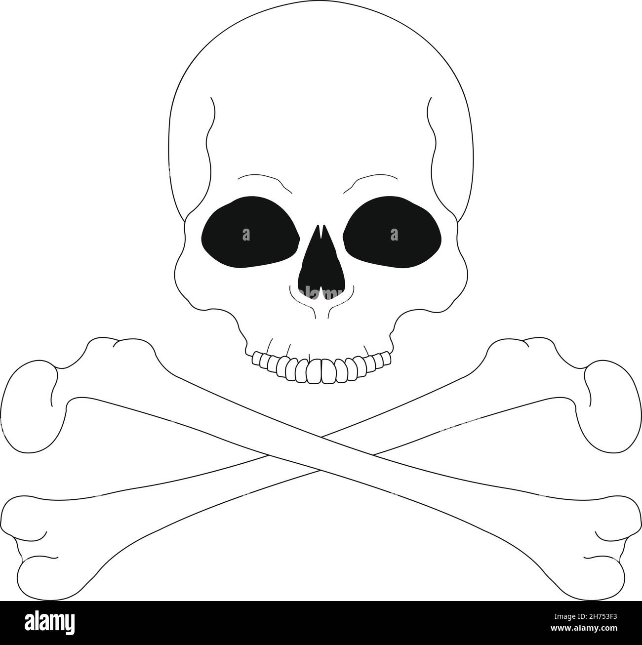 Jolly Roger. Contour lines skull with crossbones Stock Vector