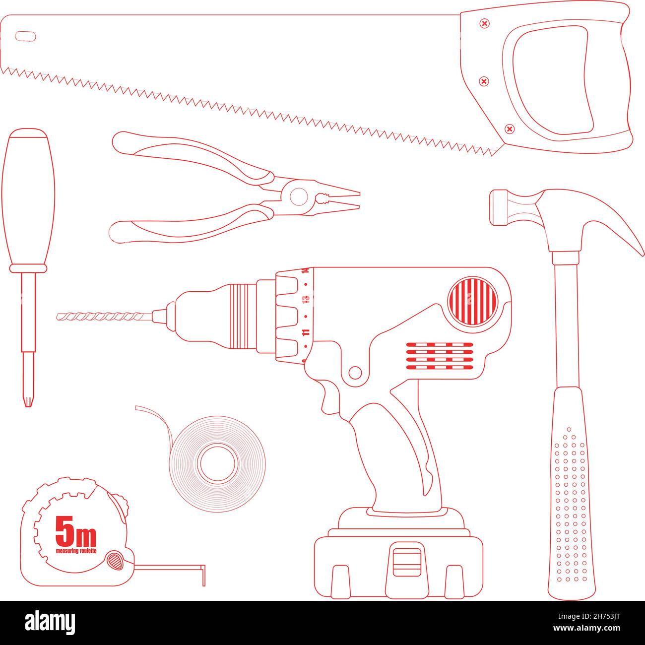 Renovation instruments set. Contour Stock Vector