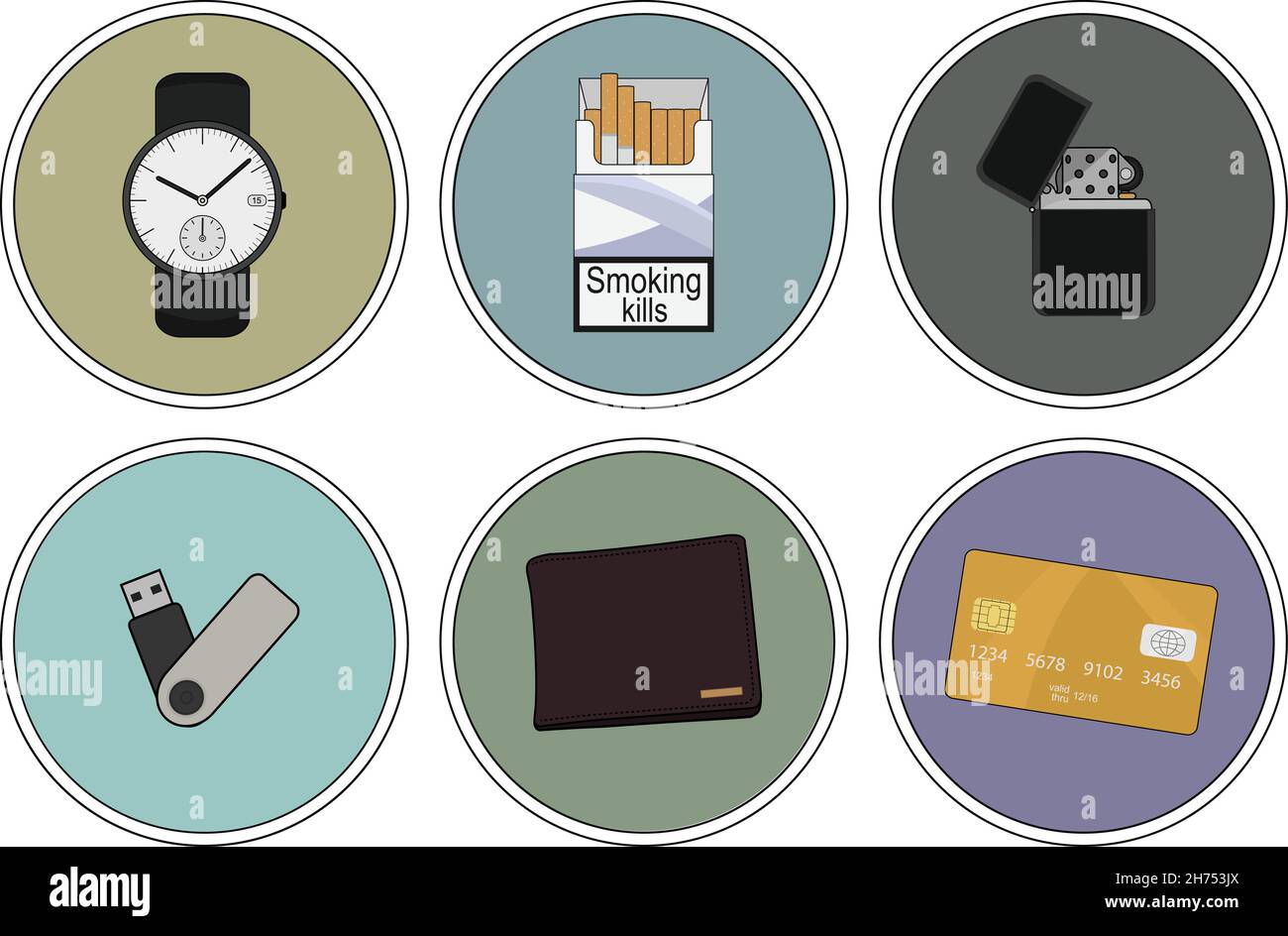 Every day carry detailed icons set Stock Vector