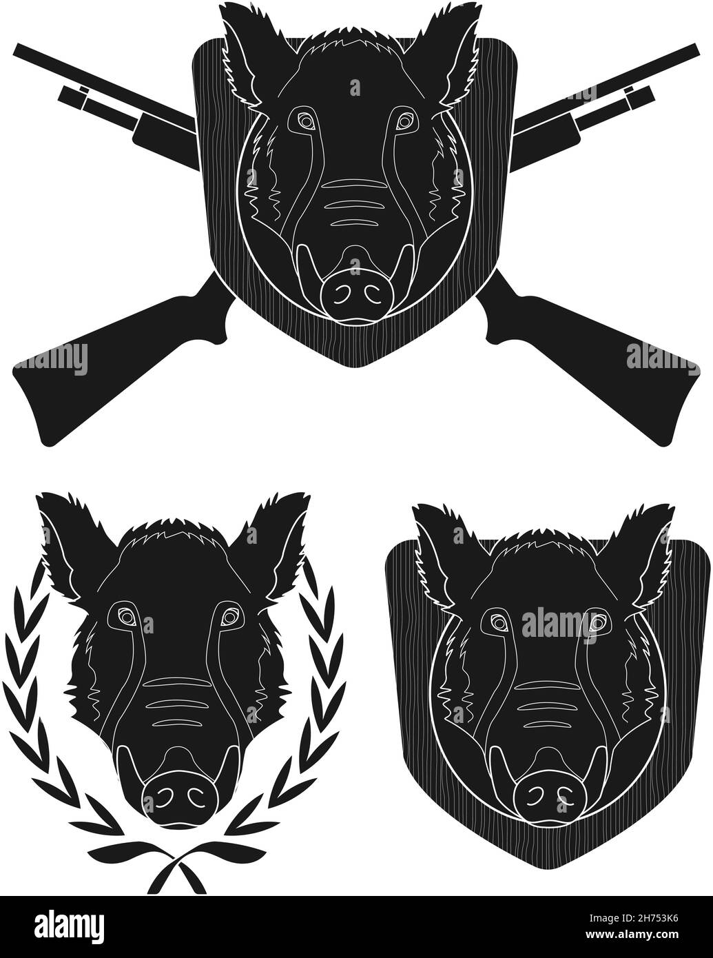 Hunting trophy boar set Stock Vector