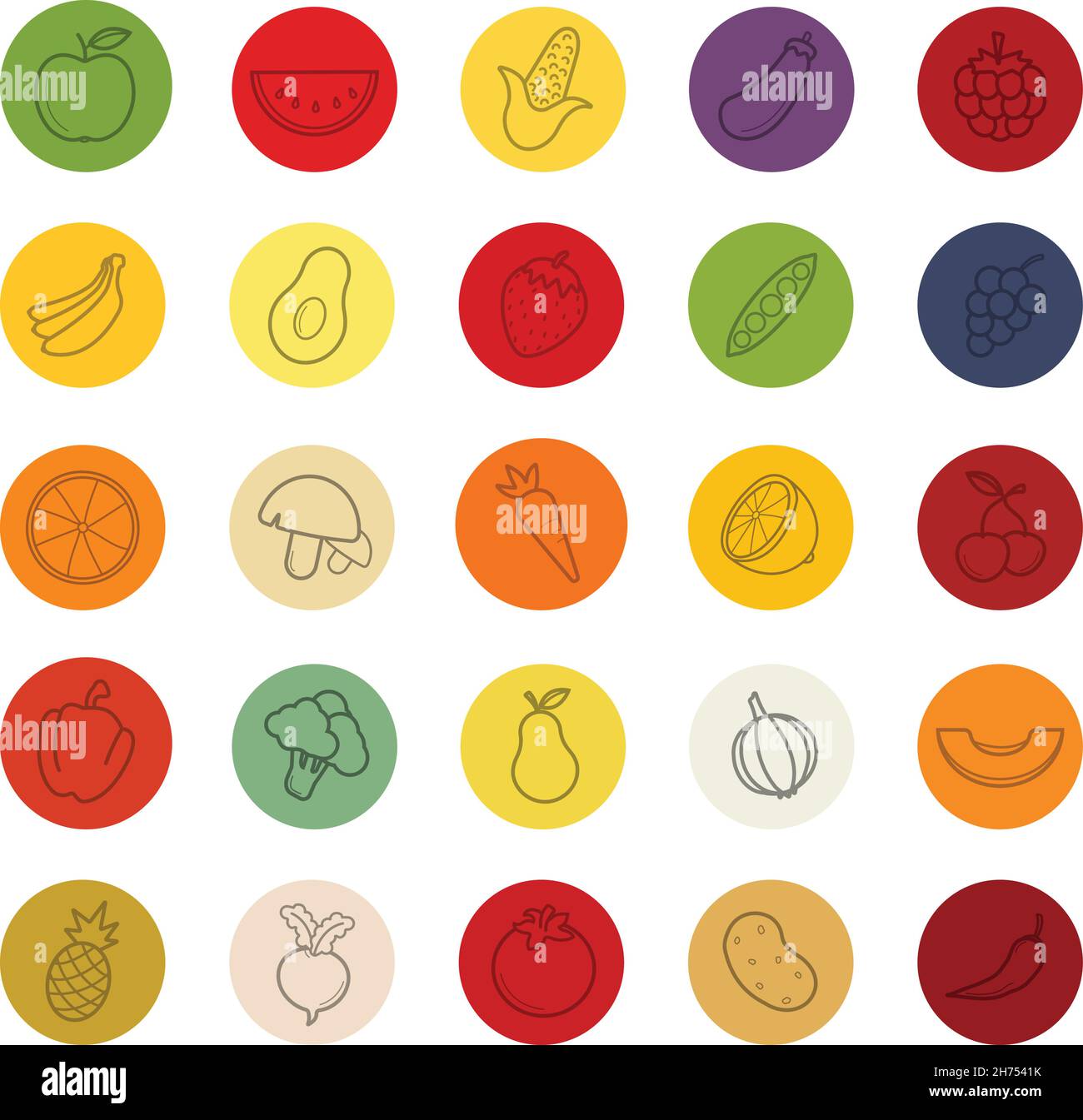Fruit and vegetables color linear icons set Stock Vector Image & Art ...