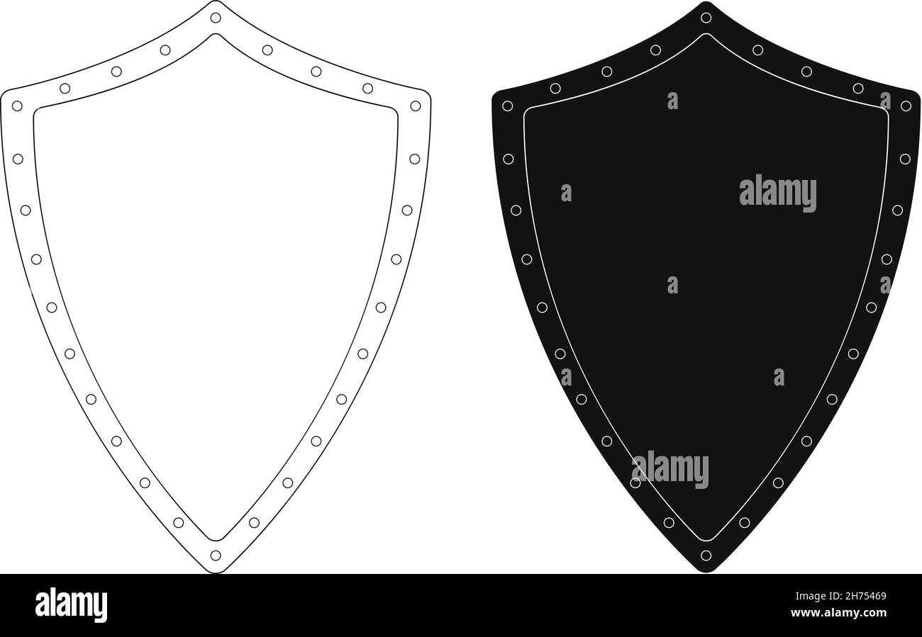 Medieval knight shield with rivets. Contour. Silhouette Stock Vector