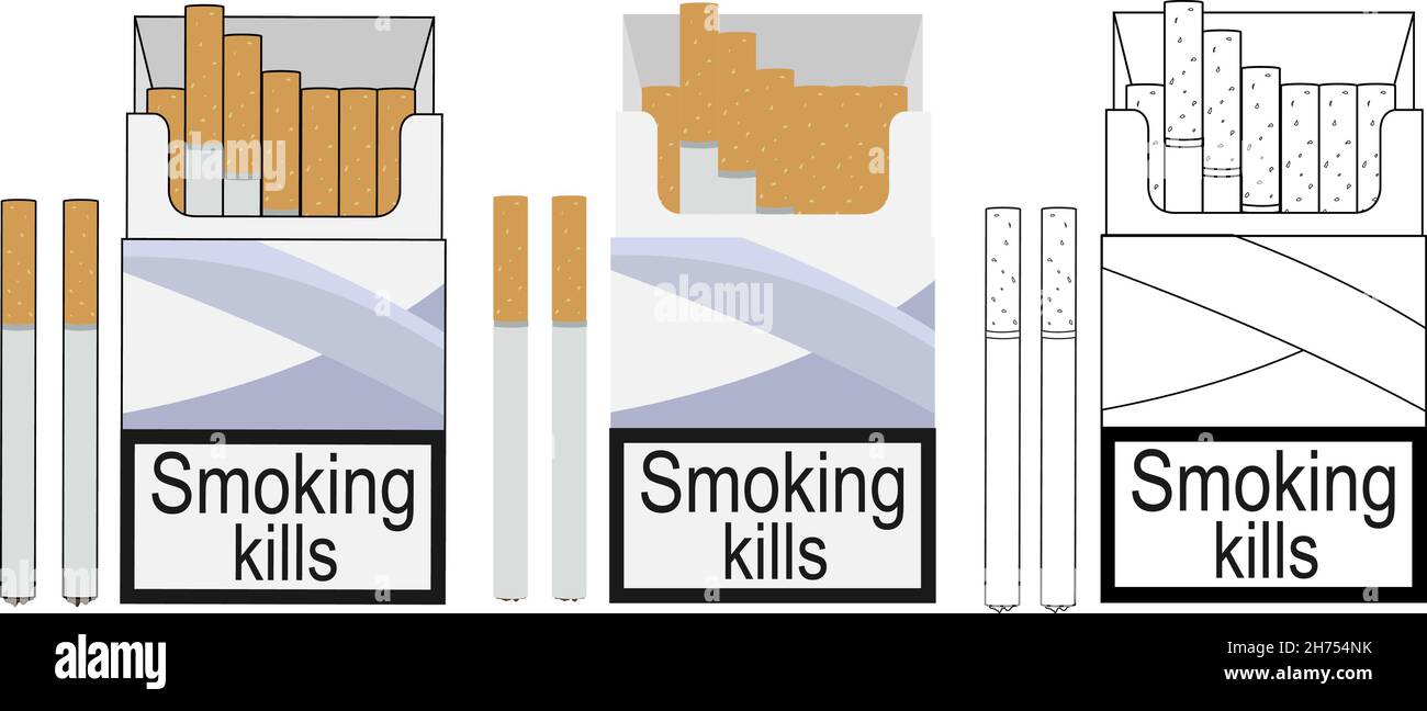 Cigarette pack icons. Color, no outline, linea Stock Vector