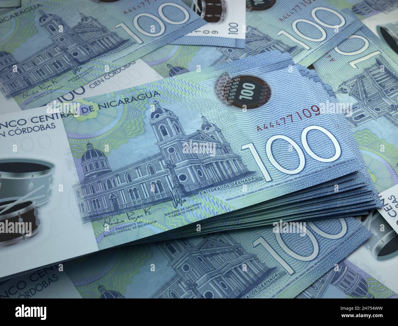 Money of Nicaragua. Cordoba bills. NIO banknotes. 100 Spanish. Business ...