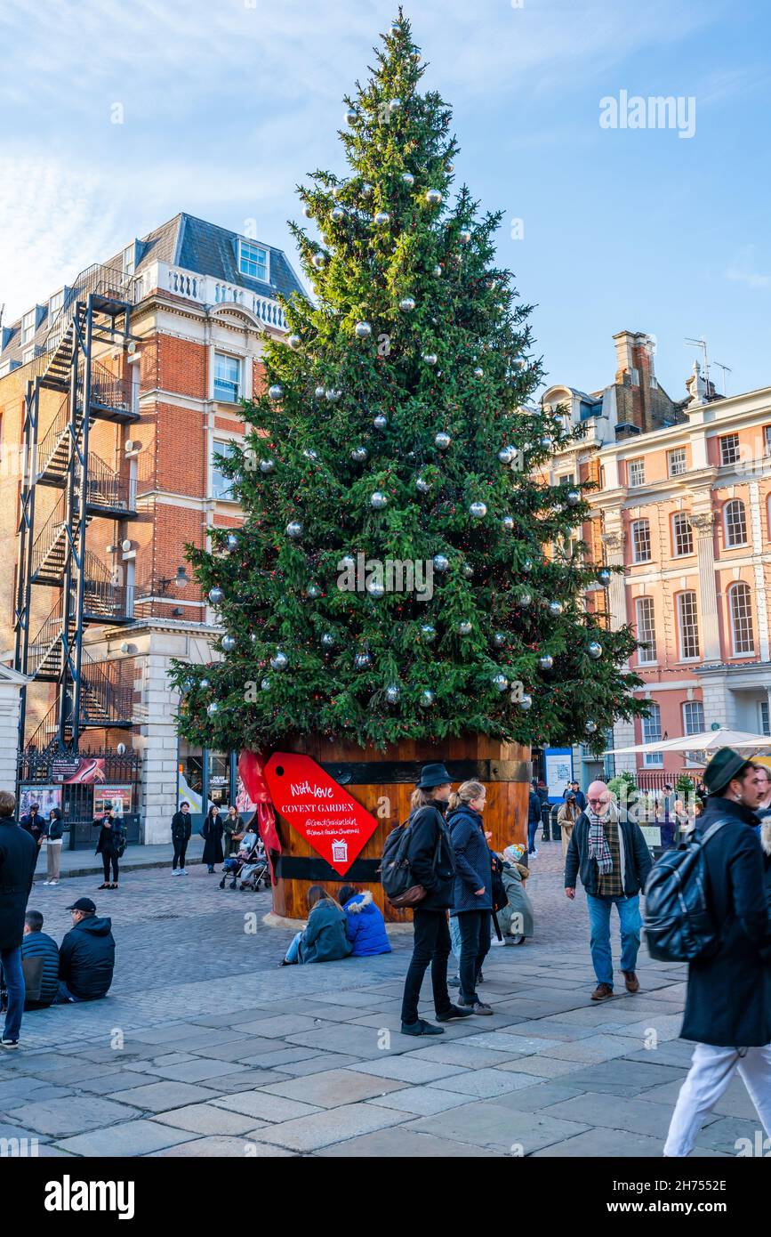 LONDON, UK NOVEMBER 11 2021 A giant decorated Christmas tree in