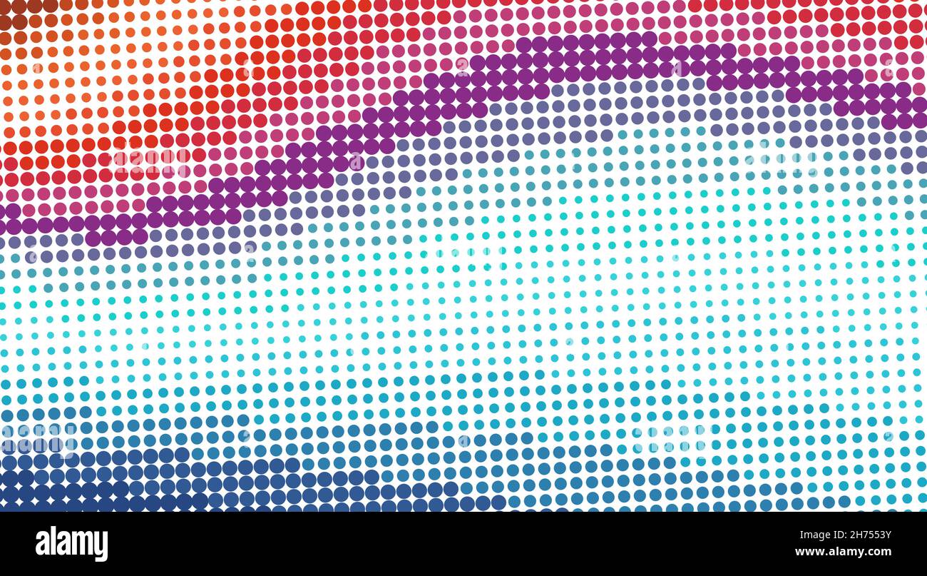 Abstract dotted multicolor background with varicolored waves. Vector graphic pattern with halftone effect Stock Vector