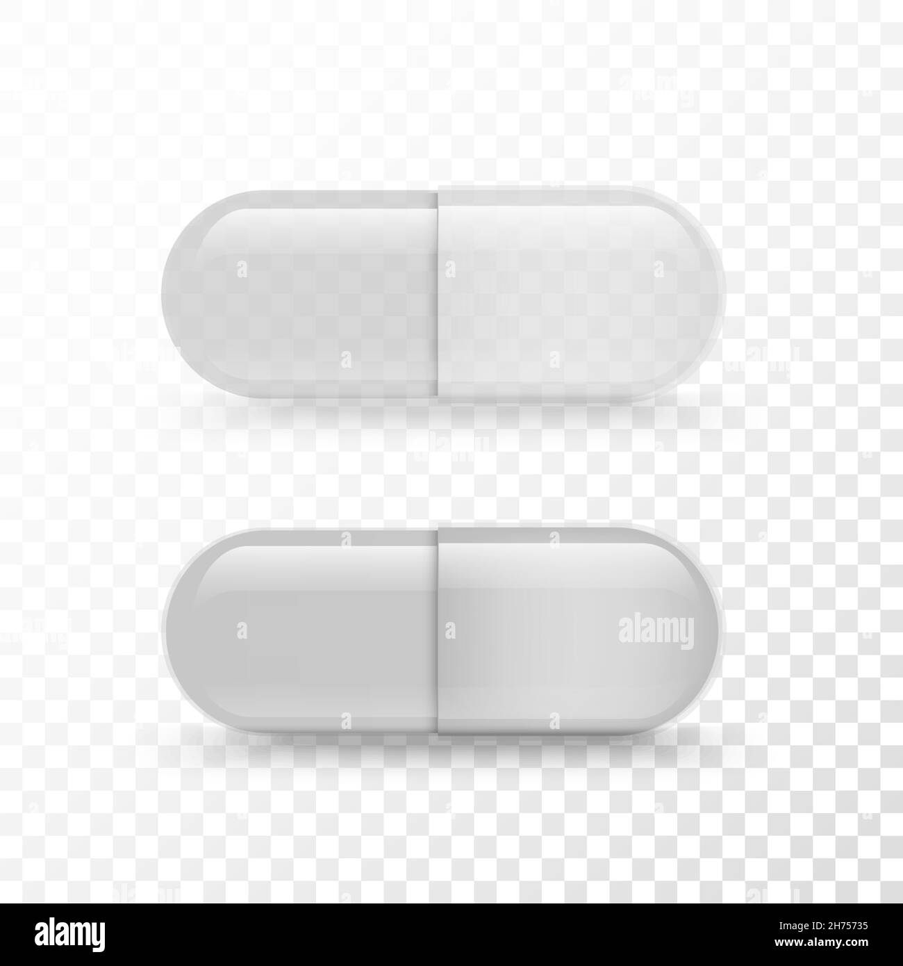 Empty capsule. Pill vitamin mockup. Vector realistic white pharmacology
