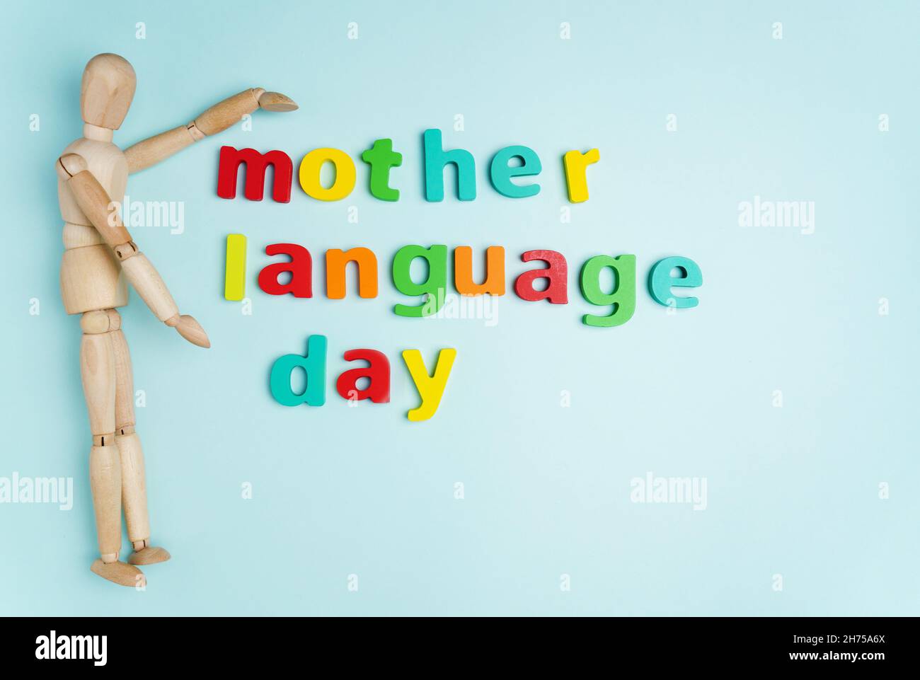 International Language Day, which is celebrated annually on February 21 all over the world. Top view, copy space Stock Photo