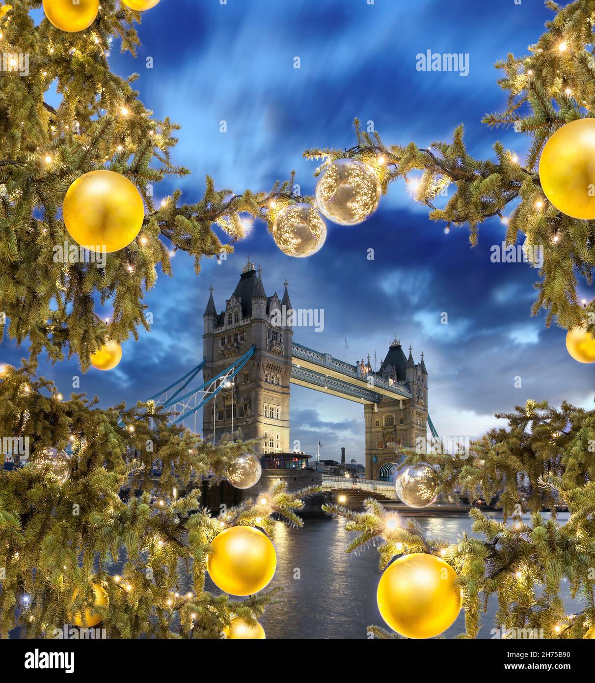Tower Bridge with Christmas tree in London, England, UK Stock Photo - Alamy
