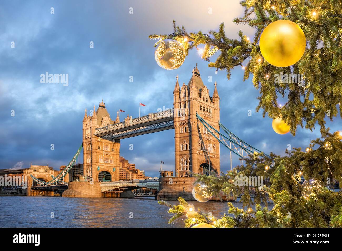 Tower Bridge with Christmas tree in London, England, UK Stock Photo - Alamy