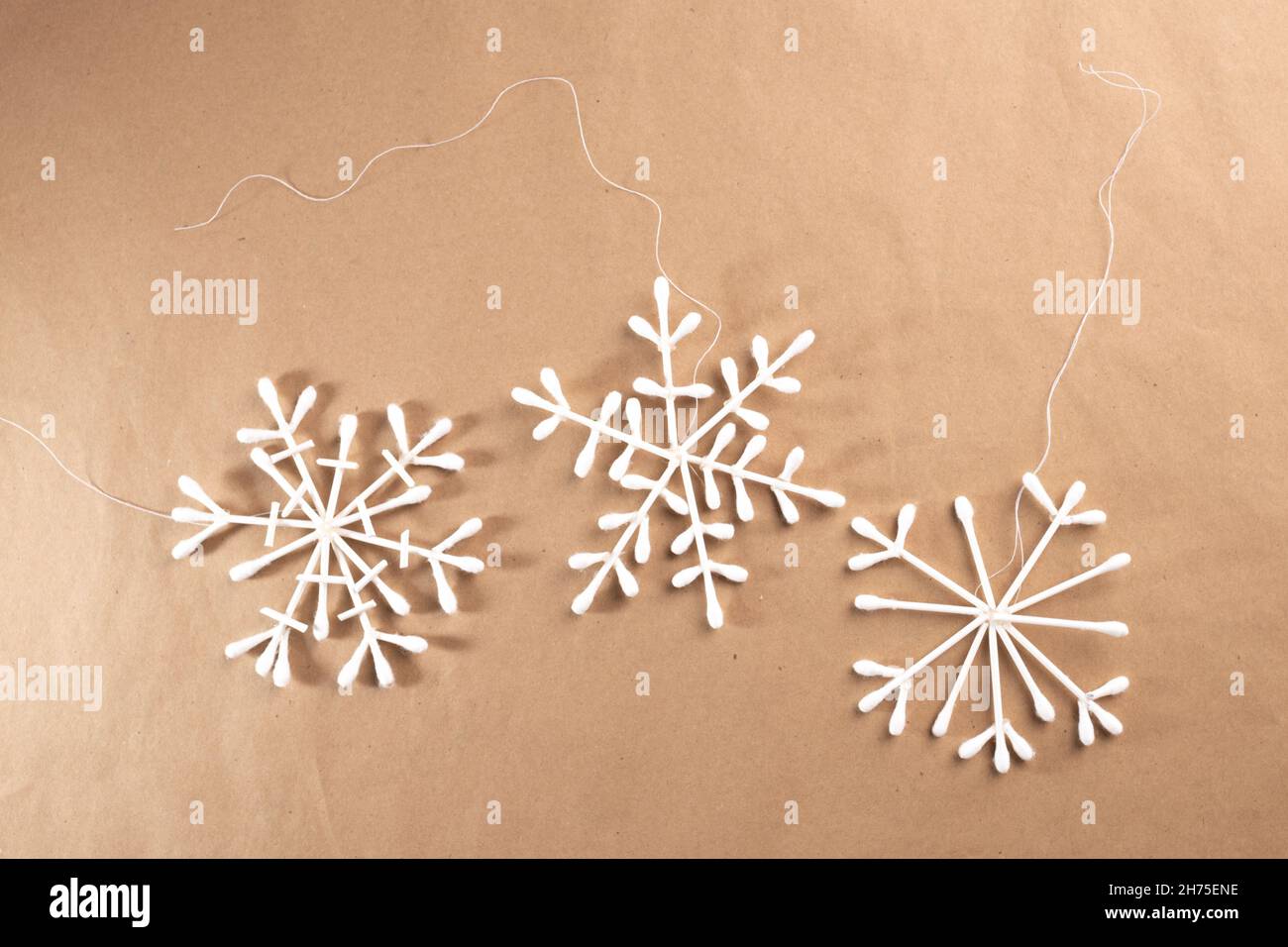 cotton swab snowflake craft for kids, Christmas activity for preschooler Stock Photo Alamy