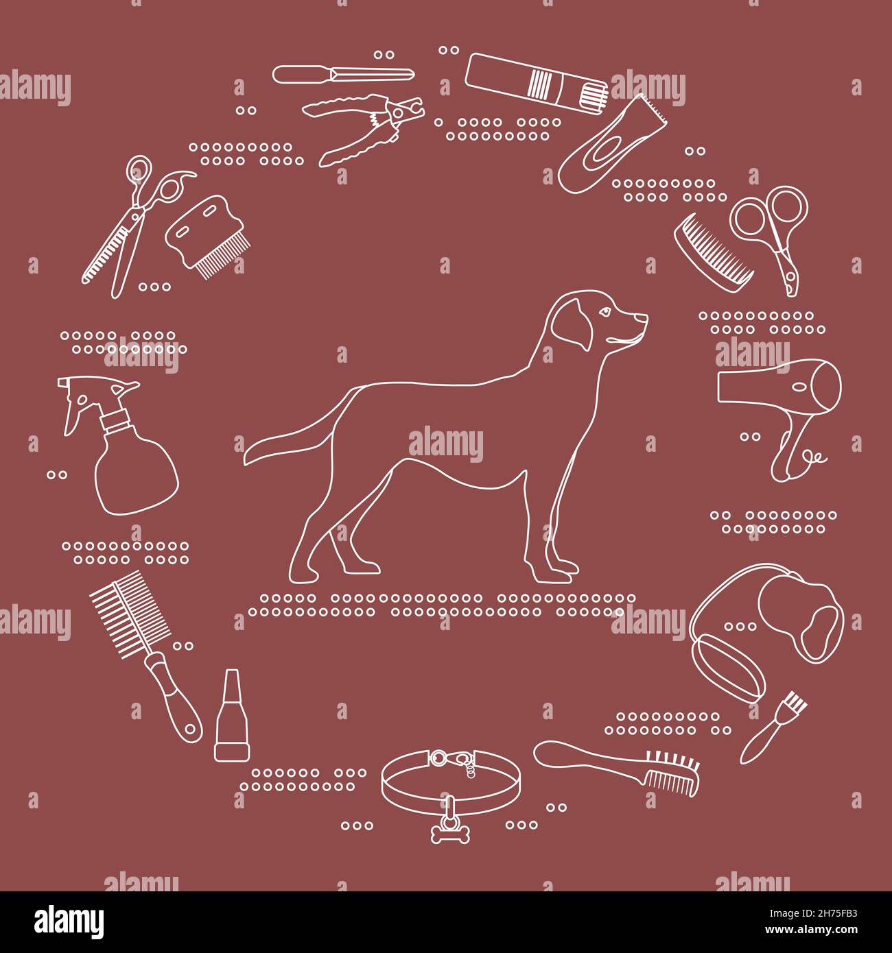 Vector illustration Dog grooming, hairdresser for animals. Shearing dog