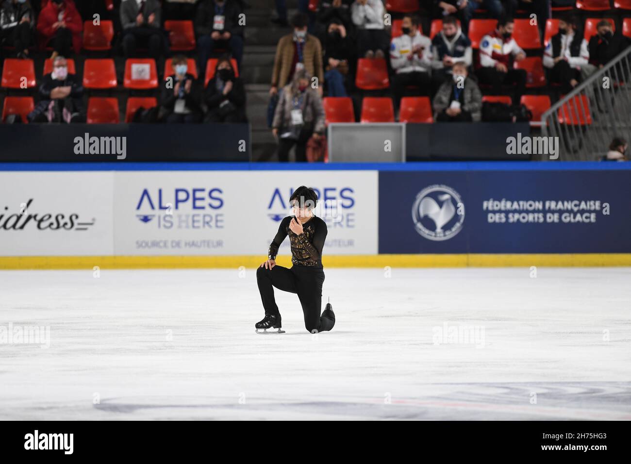 Grenoble, France. Yuma KAGIYAMA (Japan), during men free program at the ISU  Grand Prix of Figure Skating - Internationaux de France, at Polesud  Ice-Rink Complex, on November 20, 2021 in Grenoble, France.