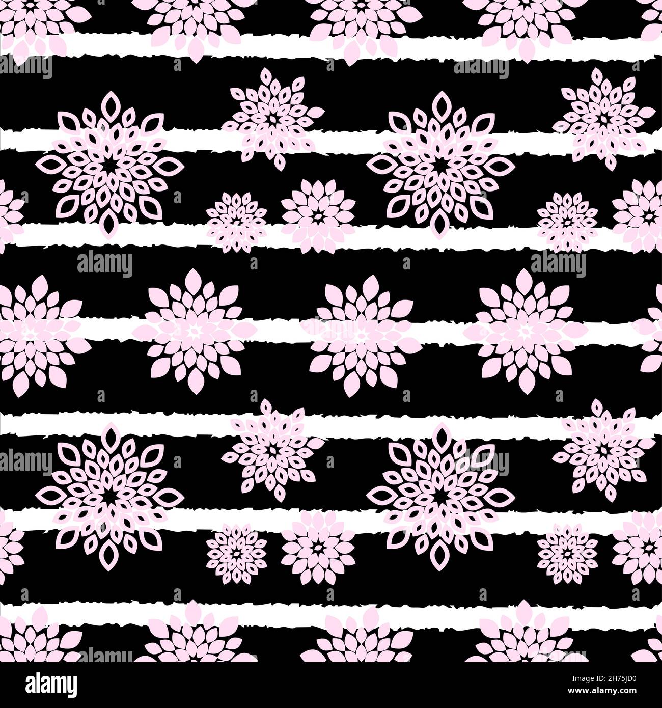 Black and White Striped Floral Repeat Pattern Background Stock Vector