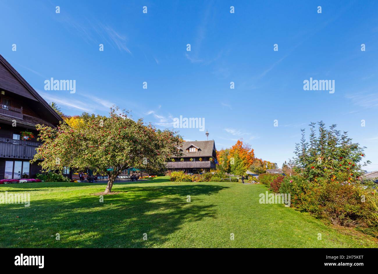 The iconic Von Trapp Family Lodge, a luxury hotel mountain resort with European Alpine chalet