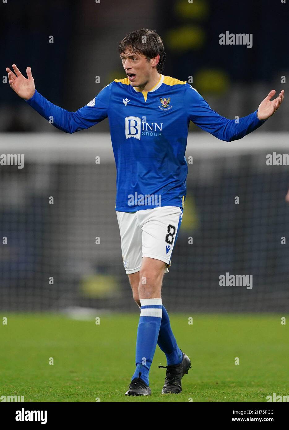 St Johnstone's Murray Davidson reacts after being shown a yellow card during the Premier Sports
