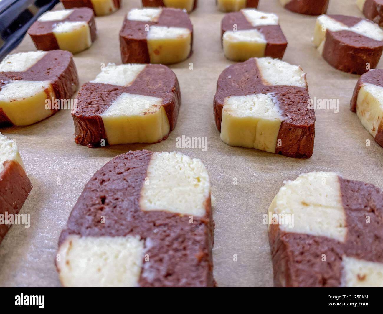 raw shortcake dough on a baking plate Stock Photo