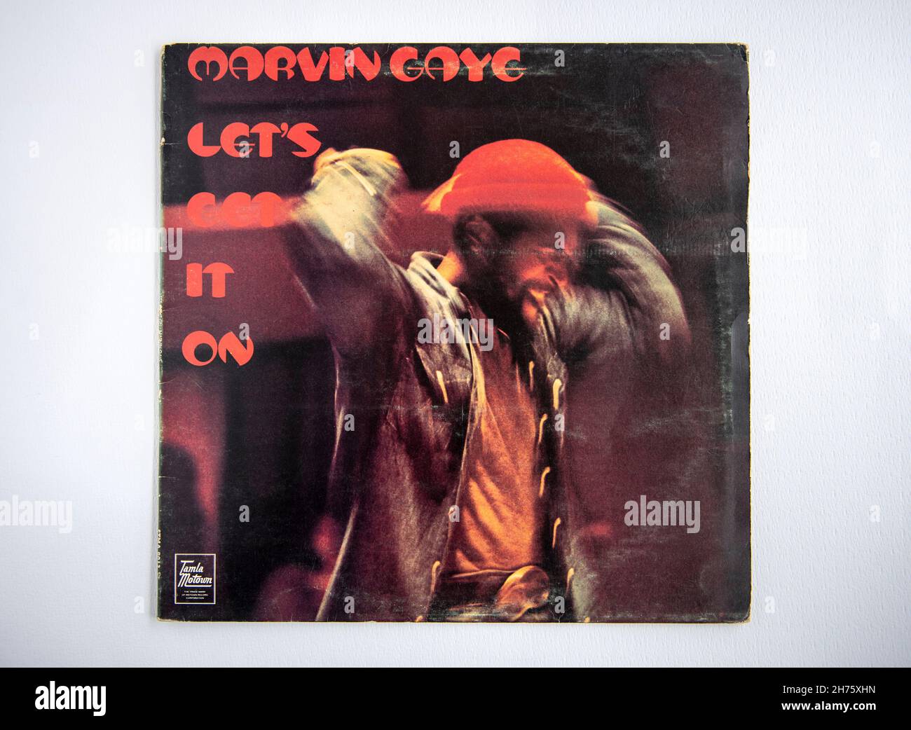 LP cover of Let's Get It On, the 13th studio album by American soul singer Marvin Gaye, which was released in 1973 Stock Photo