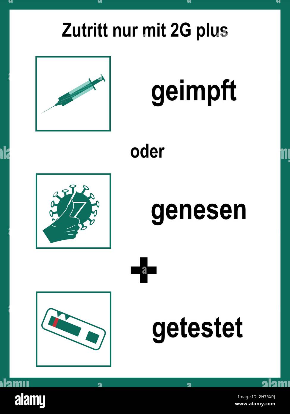 Information signs with 2G plus rule. German text (2G plus applies here ...