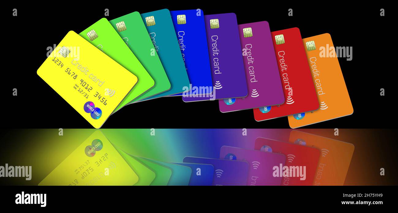 A group of card in the colors of the spectrum are seen in this 3-d ...