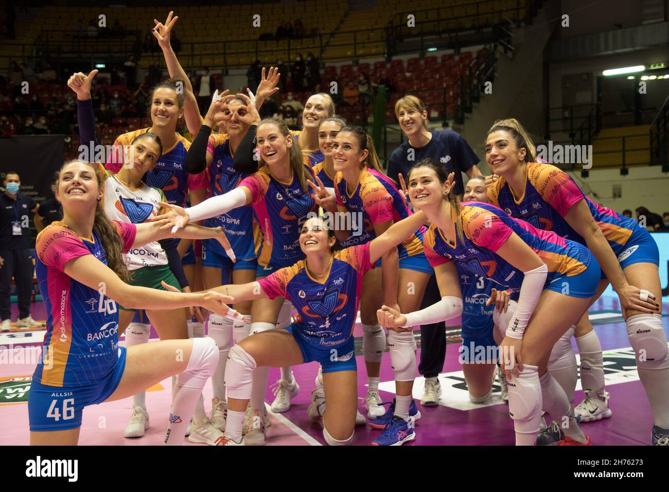 Happiness of Vero Volley Monza team during Vero Volley Monza vs VBC ePiu Casalmaggiore