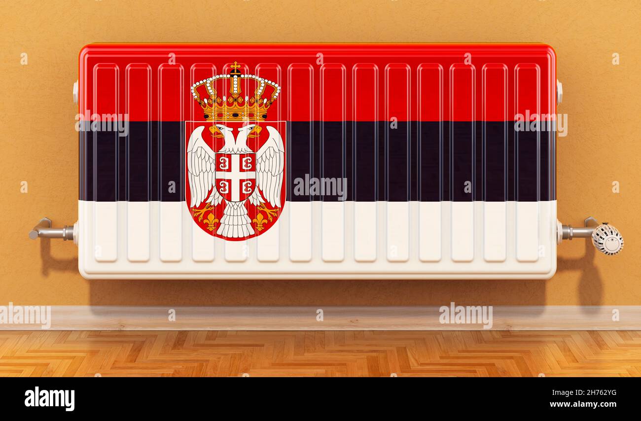 Heating radiator with Serbian flag on the wall. Heating in Serbia ...