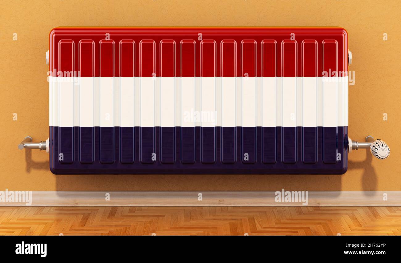 Heating radiator with the Netherlands flag on the wall. Heating in the  Netherlands, concept. 3D rendering Stock Photo - Alamy