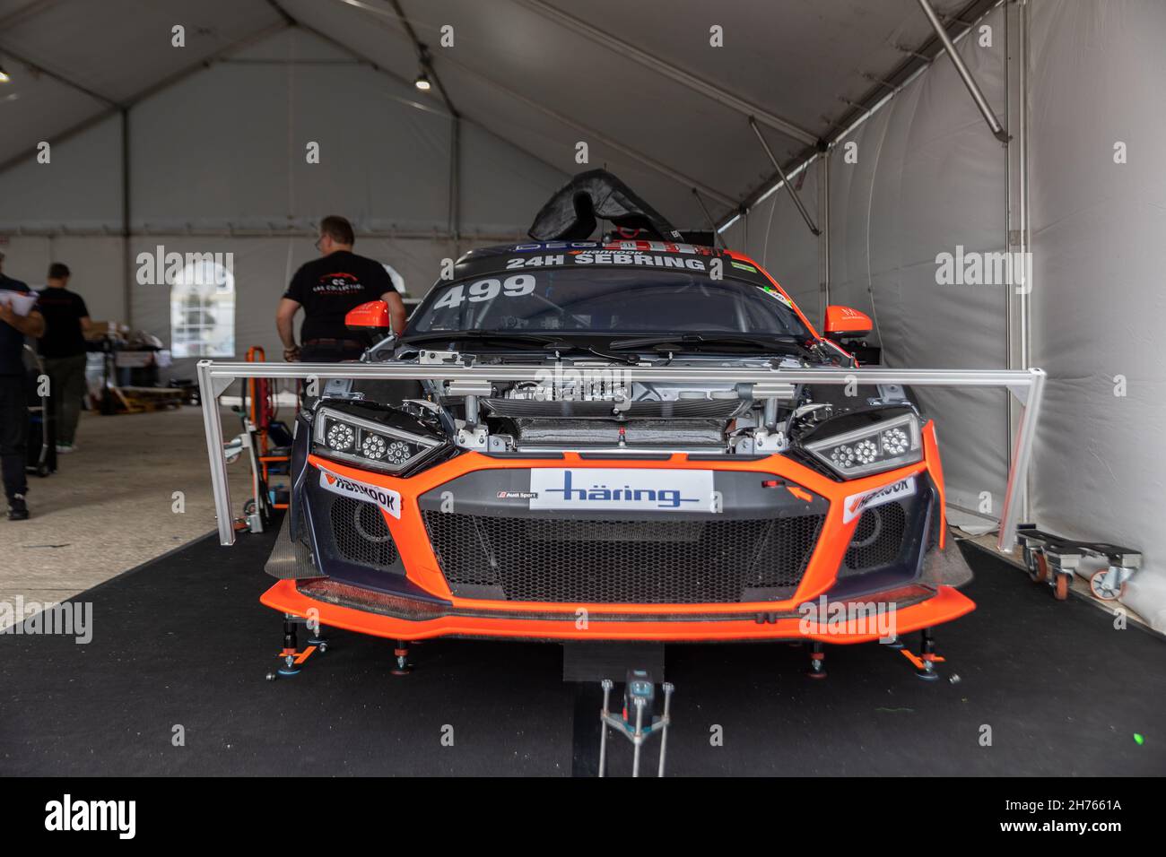 Sebring, USA. 20th Nov, 2021. Preparing cars for start during 24H Series powered by Hankook. Schedule includes USA stops on November 19-21, 2021. Racing cars from the many countries, such as: Germany, USA, France, Nederland, Romania, Denmark, Canada, Spain, Great Britain, Italy; in many different classes: GT4, 991, GTX, GT3, TCR, TCX, P4. (Photo by Yaroslav Sabitov/YES Market Media/Sipa USA) Credit: Sipa USA/Alamy Live News Stock Photo