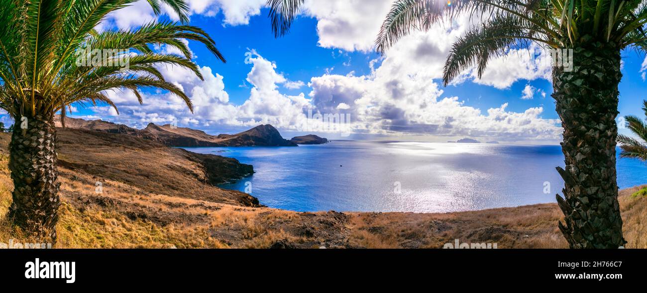 Madeira island wild beauty and  nature scenery.  .Ponta de Sao Lourenco - stunning cape in eastern part. Portugal, Atlantic ocean Stock Photo
