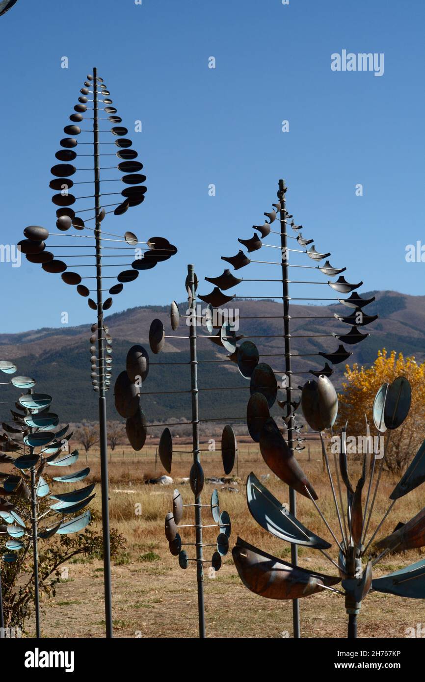 Wind sculptures by artist Lyman Whitaker for sale at an art gallery in